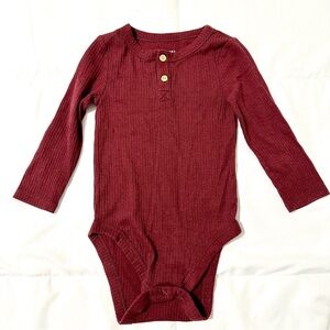 Cat & Jack Maroon Long-Sleeve Ribbed Henley Bodysuit • 18mo
